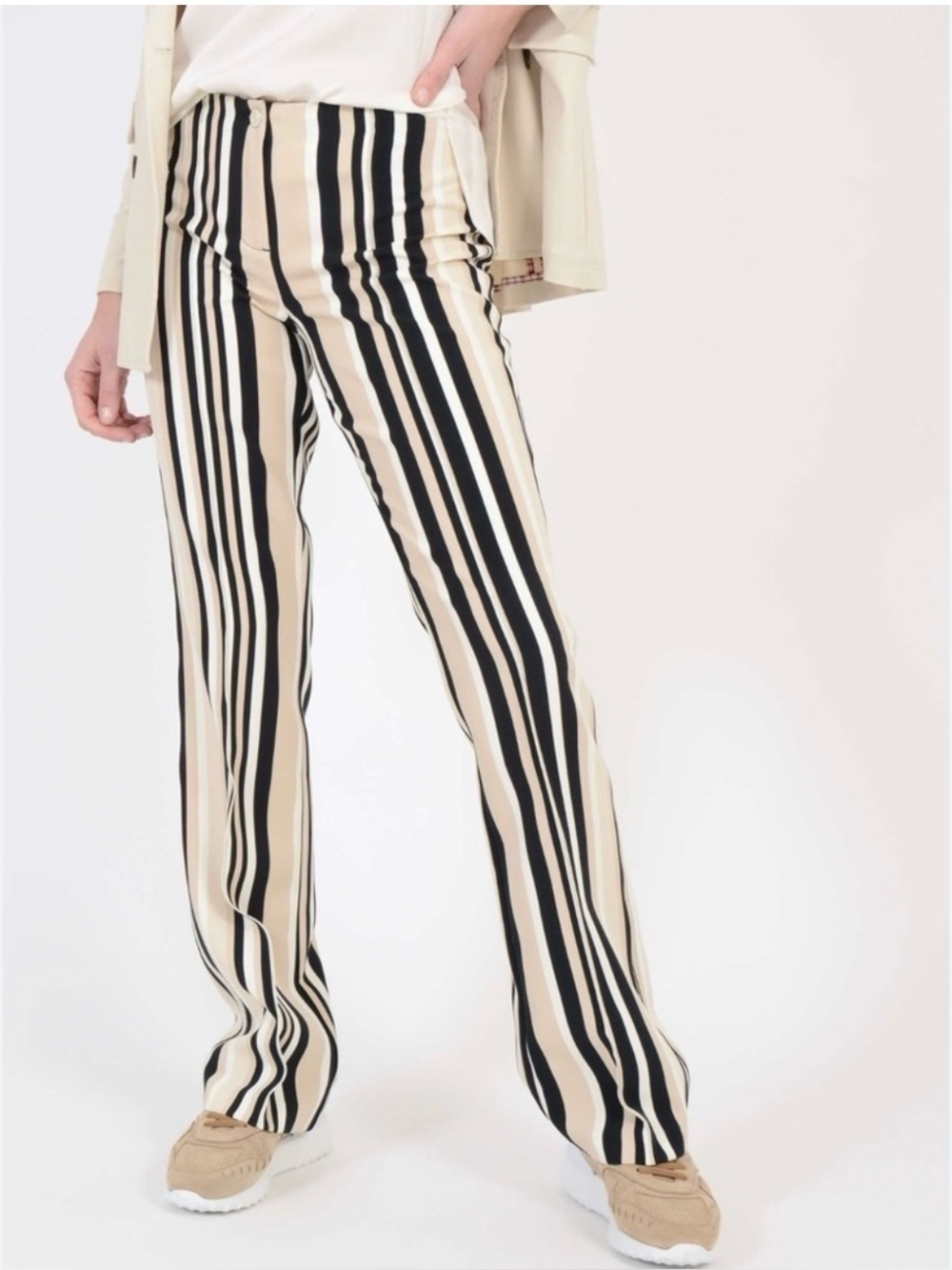 CAMBIO ROS trousers black beige striped trousers NEW Size 4 Contemporary Modern